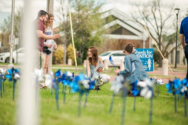 Pinwheels are planted on the Methodist University campus