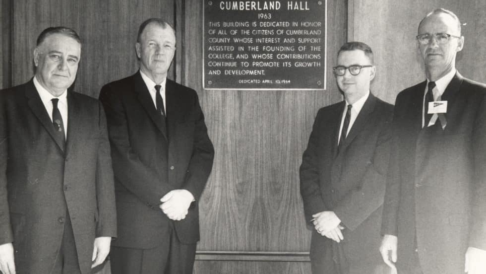 Dr. Stacy Weaver and others at the Cumberland Hall plaque