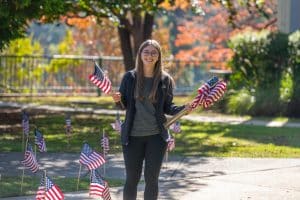 A veteran student posts flags