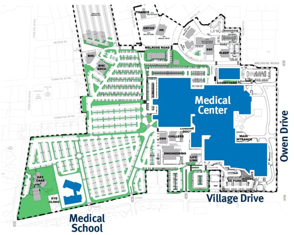 Map of Cape Fear Valley campus with propose Medical School site