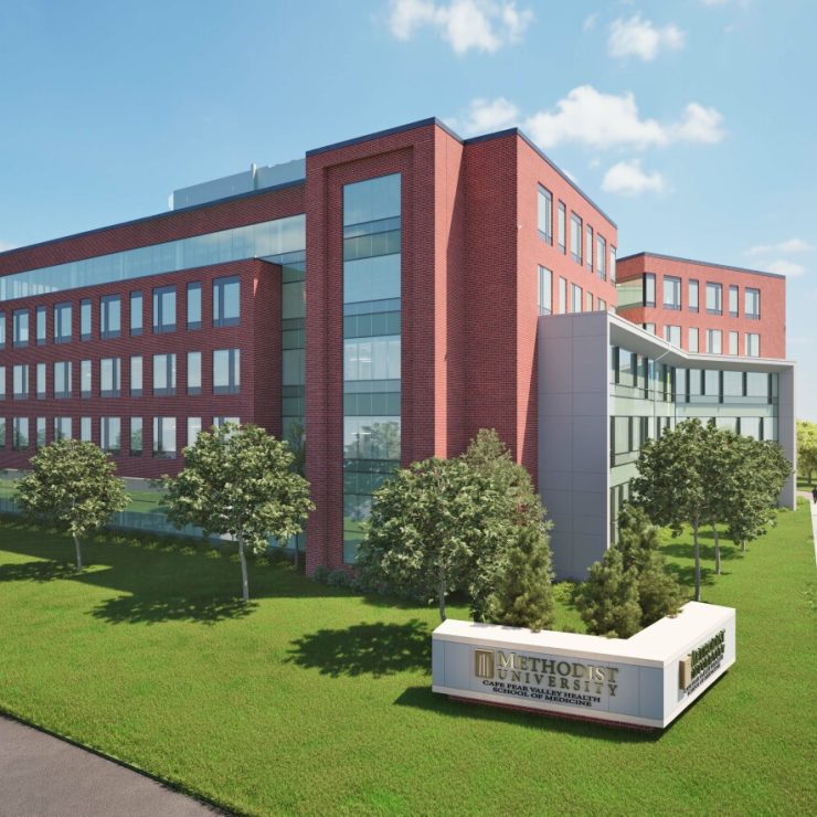 Artist Rendering of the Proposed Methodist University Cape Fear Valley Health School of Medicine as seen from Village Drive