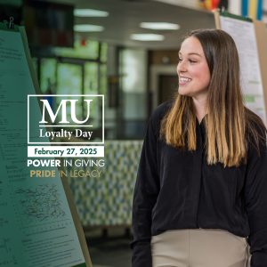 Loyalty Day image of a student in Berns Student Center