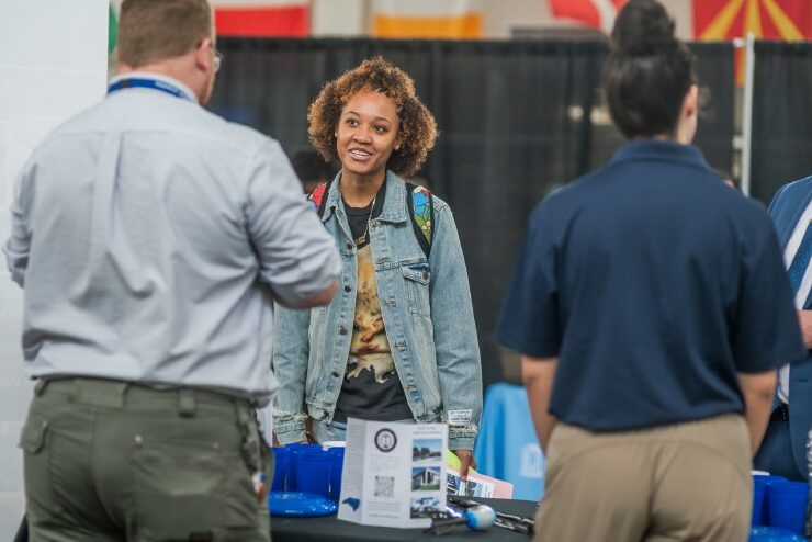 A student attends the Futures Fair